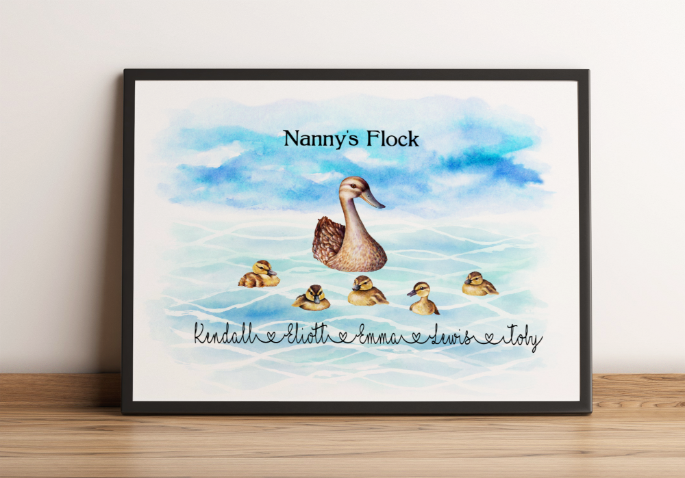 Duck Nanny's Flock A4 Print, Duck Family Custom Print